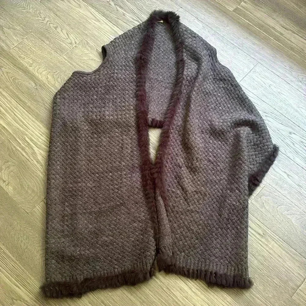 La Fiorentina | Grey soft long vest/ scarf with rabbit  fur trim